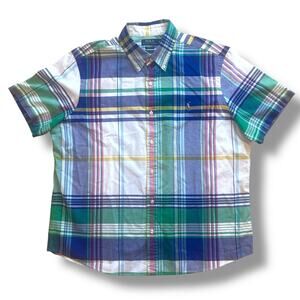 Polo Ralph Lauren XL Madras Shirt RL Untucked Fit Equestrian Pony Logo Cotton